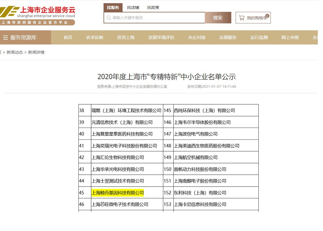 中科普瑞科研服务子公司—半岛体育,半岛app入围上海市“专精特新”中小企业名单