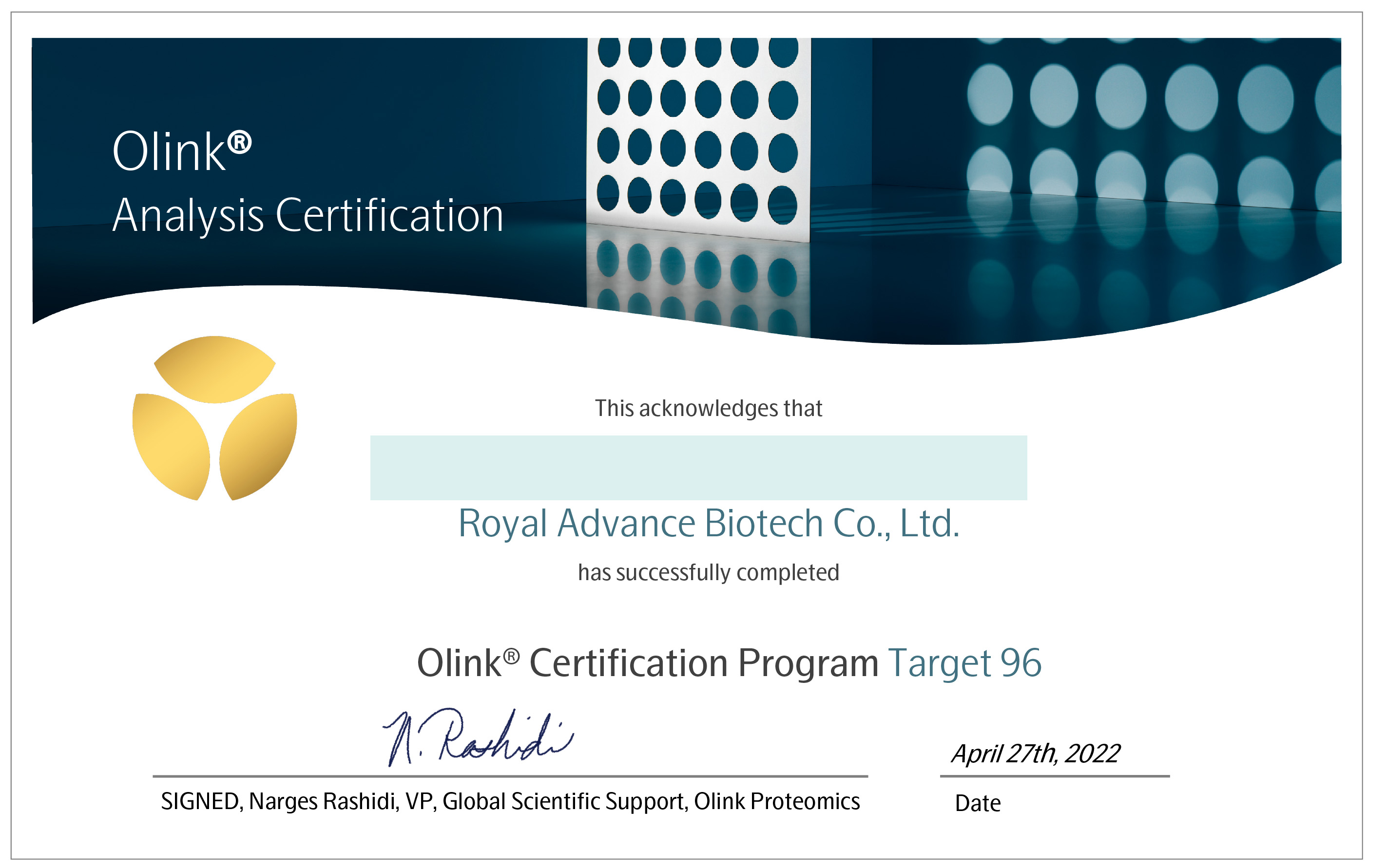 公司获得Olink Service Provider Gold Badge